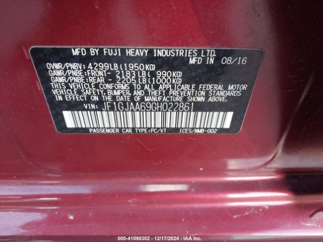 Photo 8 VIN: JF1GJAA69GH022861 - SUBARU IMPREZA 