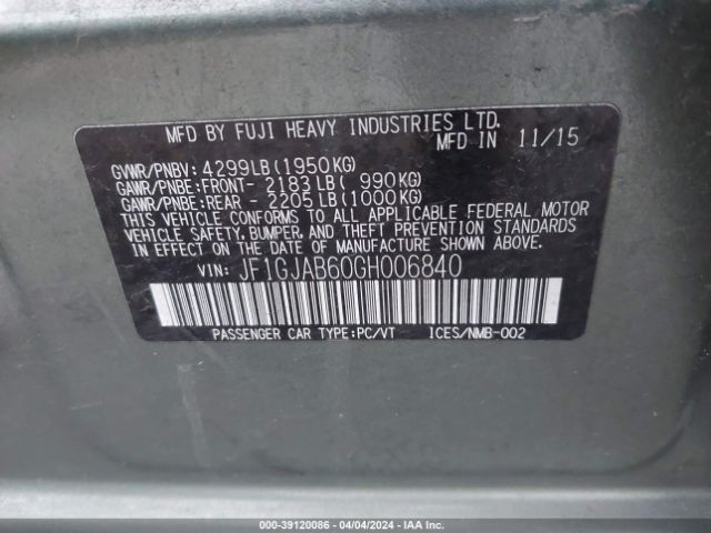 Photo 8 VIN: JF1GJAB60GH006840 - SUBARU IMPREZA 