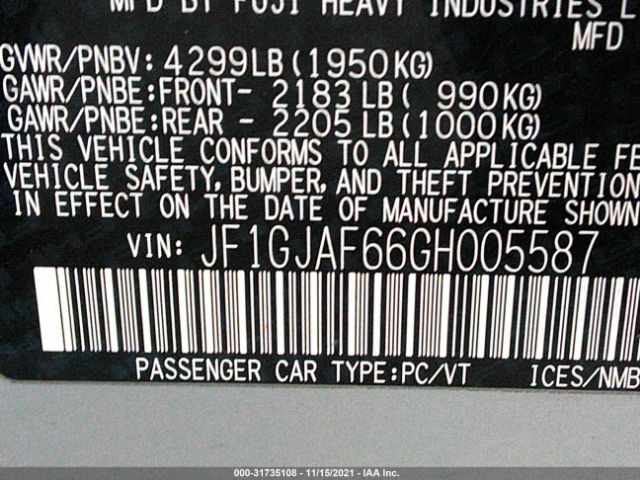 Photo 8 VIN: JF1GJAF66GH005587 - SUBARU IMPREZA SEDAN 