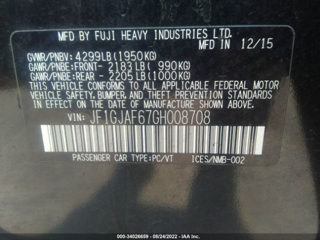 Photo 8 VIN: JF1GJAF67GH008708 - SUBARU IMPREZA SEDAN 