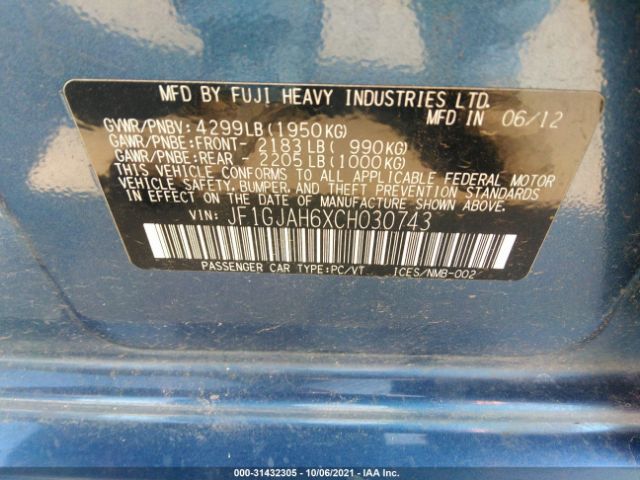 Photo 8 VIN: JF1GJAH6XCH030743 - SUBARU IMPREZA SEDAN 