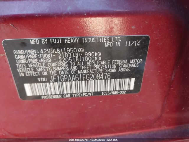 Photo 8 VIN: JF1GPAA61FG208476 - SUBARU IMPREZA 