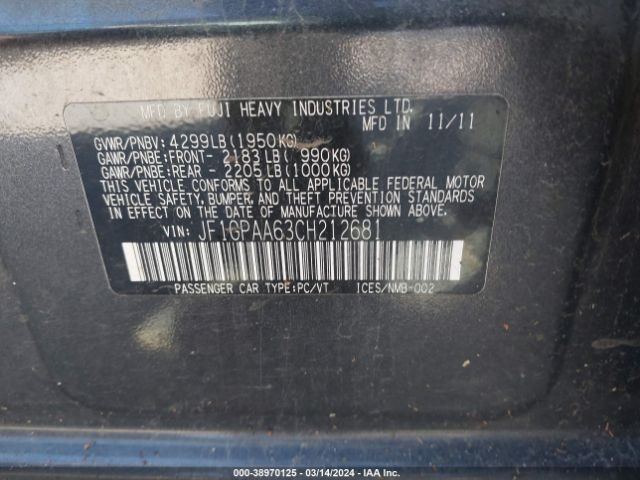 Photo 8 VIN: JF1GPAA63CH212681 - SUBARU IMPREZA 