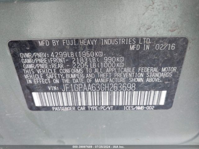 Photo 8 VIN: JF1GPAA63GH263698 - SUBARU IMPREZA 