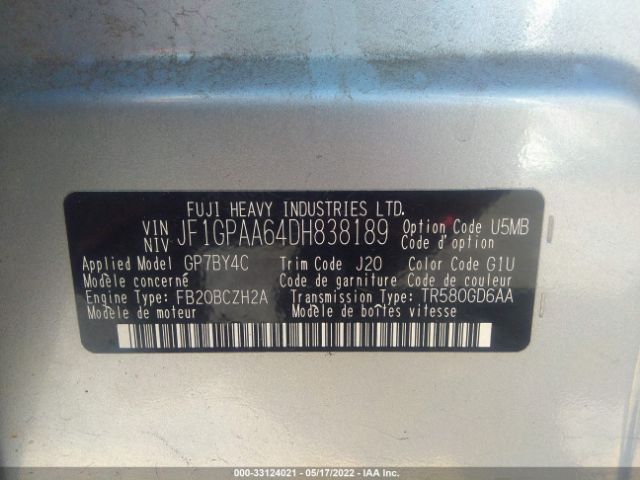 Photo 8 VIN: JF1GPAA64DH838189 - SUBARU IMPREZA 