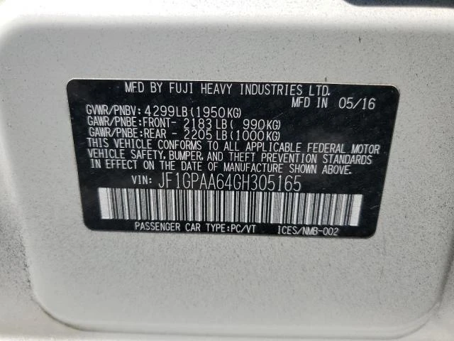 Photo 12 VIN: JF1GPAA64GH305165 - SUBARU IMPREZA 