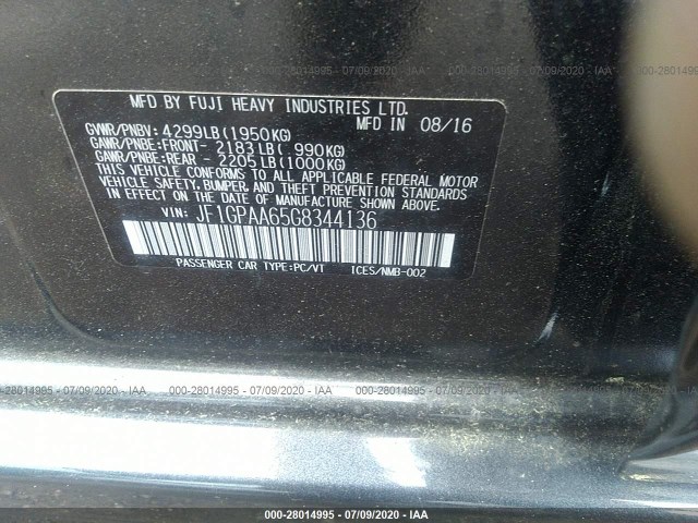 Photo 8 VIN: JF1GPAA65G8344136 - SUBARU IMPREZA WAGON 