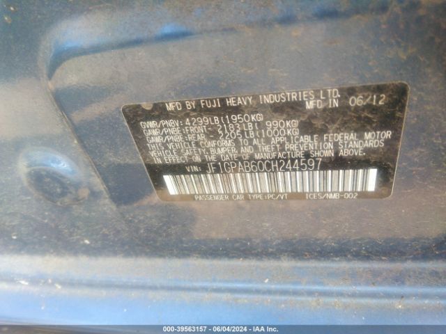 Photo 8 VIN: JF1GPAB60CH244597 - SUBARU IMPREZA 