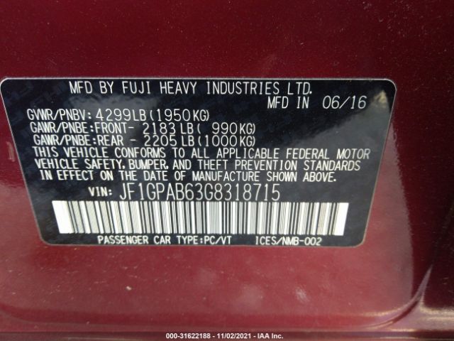 Photo 8 VIN: JF1GPAB63G8318715 - SUBARU IMPREZA WAGON 