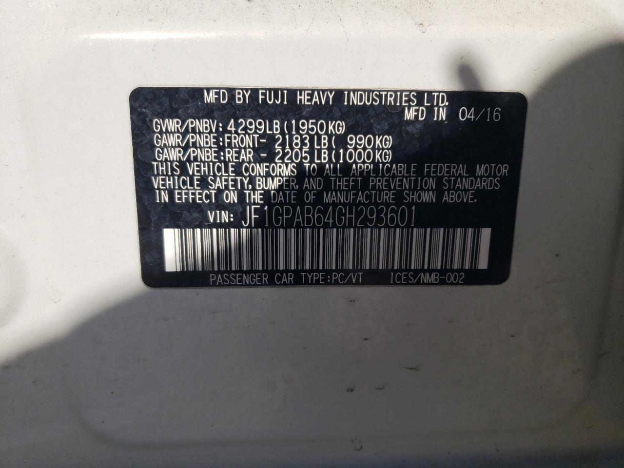 Photo 12 VIN: JF1GPAB64GH293601 - SUBARU IMPREZA 