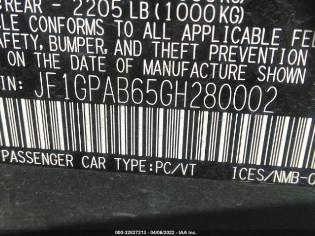 Photo 8 VIN: JF1GPAB65GH280002 - SUBARU IMPREZA WAGON 