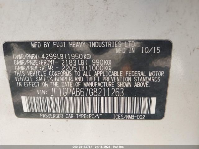 Photo 8 VIN: JF1GPAB67G8211263 - SUBARU IMPREZA 