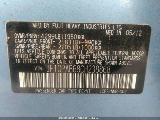 Photo 8 VIN: JF1GPAB68CH238868 - SUBARU IMPREZA 