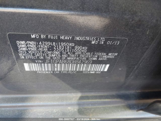 Photo 8 VIN: JF1GPAB68DH842969 - SUBARU IMPREZA 