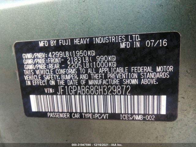 Photo 8 VIN: JF1GPAB68GH329872 - SUBARU IMPREZA WAGON 