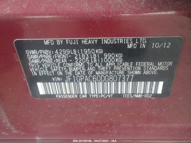 Photo 8 VIN: JF1GPAC60DG807377 - SUBARU IMPREZA WAGON 