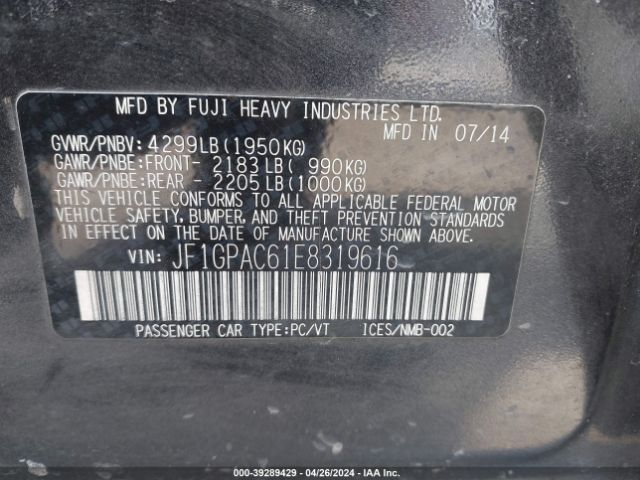 Photo 8 VIN: JF1GPAC61E8319616 - SUBARU IMPREZA 