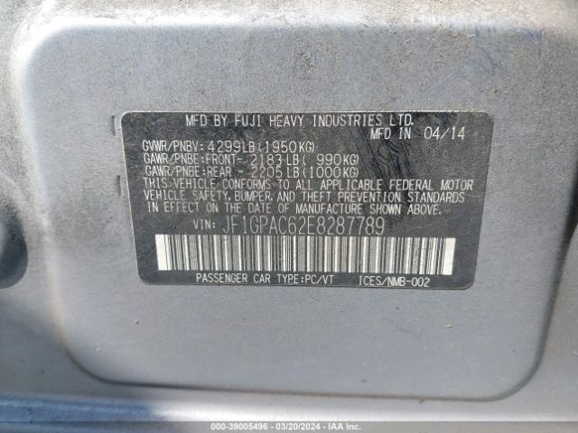 Photo 8 VIN: JF1GPAC62E8287789 - SUBARU IMPREZA 