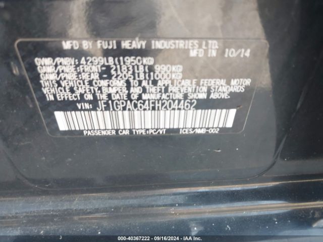 Photo 8 VIN: JF1GPAC64FH204462 - SUBARU IMPREZA 