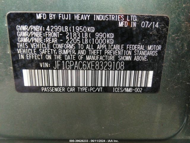 Photo 8 VIN: JF1GPAC6XE8329108 - SUBARU IMPREZA 