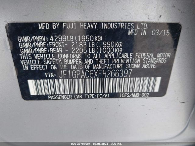 Photo 8 VIN: JF1GPAC6XFH266397 - SUBARU IMPREZA 