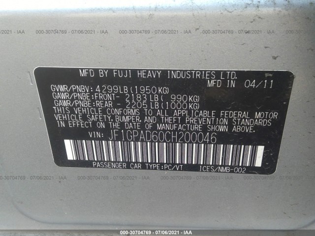 Photo 8 VIN: JF1GPAD60CH200046 - SUBARU IMPREZA 