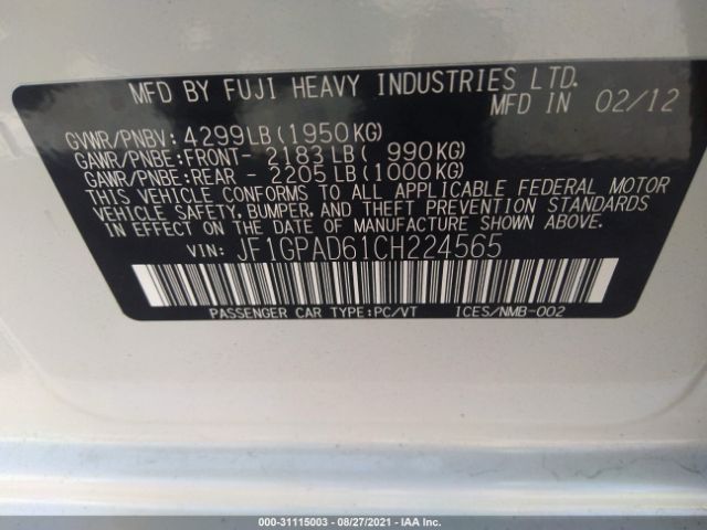 Photo 8 VIN: JF1GPAD61CH224565 - SUBARU IMPREZA WAGON 