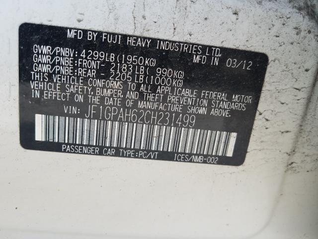 Photo 9 VIN: JF1GPAH62CH231499 - SUBARU IMPREZA LI 