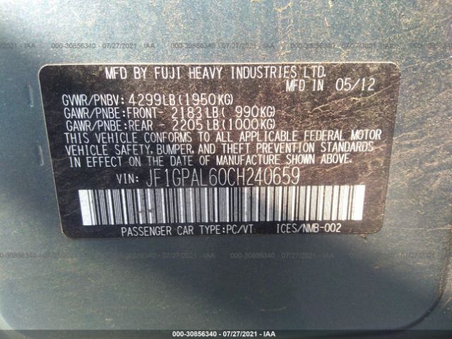 Photo 8 VIN: JF1GPAL60CH240659 - SUBARU IMPREZA WAGON 