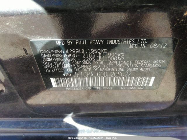 Photo 8 VIN: JF1GPAL60DH208022 - SUBARU IMPREZA WAGON 