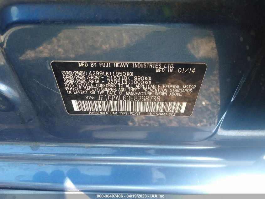 Photo 8 VIN: JF1GPAL60E8268738 - SUBARU IMPREZA 