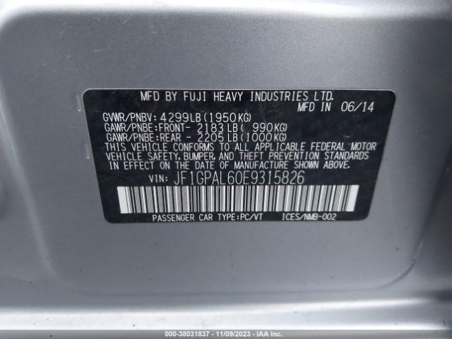 Photo 8 VIN: JF1GPAL60E9315826 - SUBARU IMPREZA 