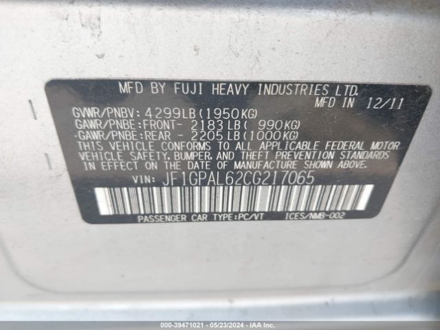 Photo 8 VIN: JF1GPAL62CG217065 - SUBARU IMPREZA 