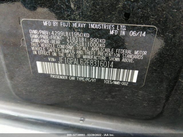 Photo 8 VIN: JF1GPAL62E8316014 - SUBARU IMPREZA WAGON 