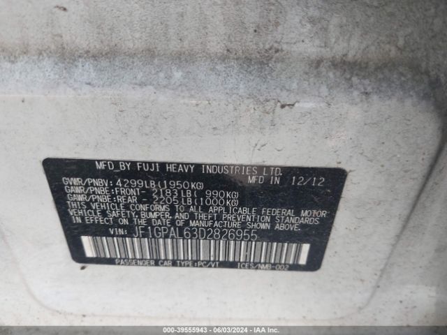 Photo 8 VIN: JF1GPAL63D2826955 - SUBARU IMPREZA 