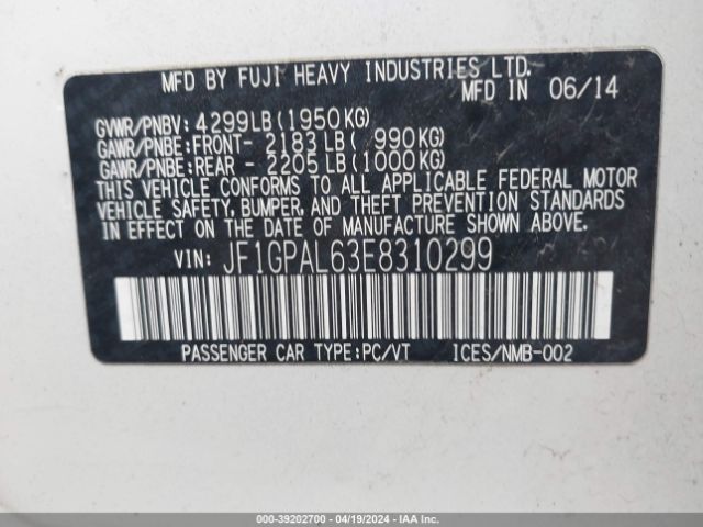 Photo 8 VIN: JF1GPAL63E8310299 - SUBARU IMPREZA 