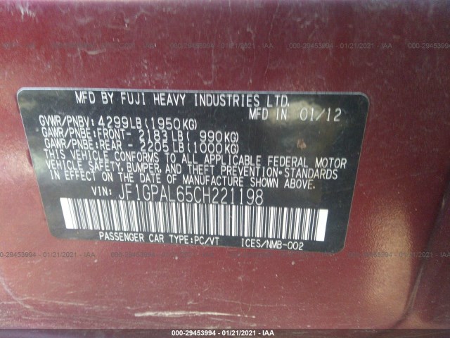 Photo 8 VIN: JF1GPAL65CH221198 - SUBARU IMPREZA WAGON 