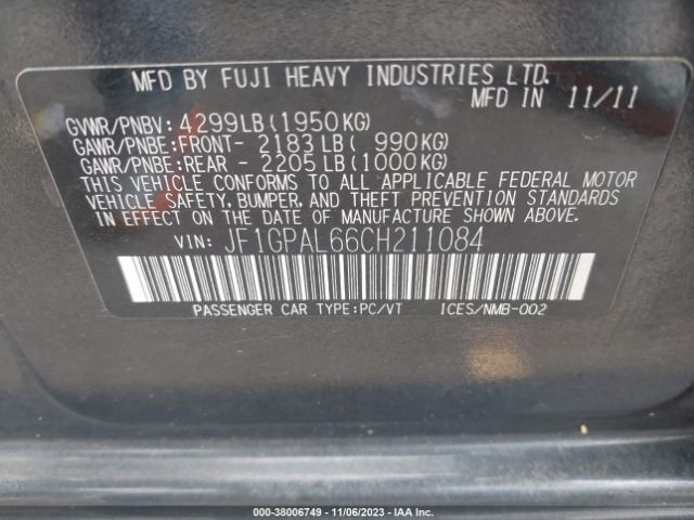 Photo 8 VIN: JF1GPAL66CH211084 - SUBARU IMPREZA 