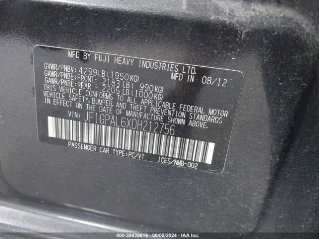 Photo 8 VIN: JF1GPAL6XDH212756 - SUBARU IMPREZA 