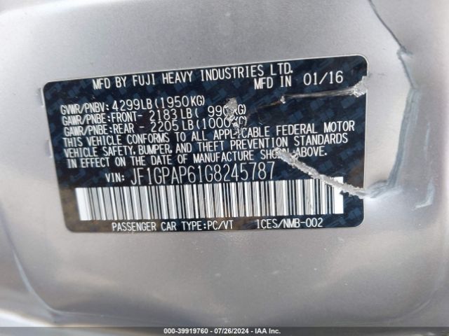 Photo 8 VIN: JF1GPAP61G8245787 - SUBARU IMPREZA 