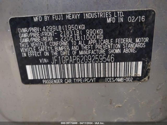 Photo 8 VIN: JF1GPAP62G9259546 - SUBARU IMPREZA 