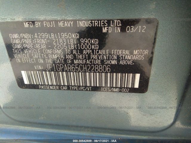 Photo 8 VIN: JF1GPAR65CH228806 - SUBARU IMPREZA WAGON 