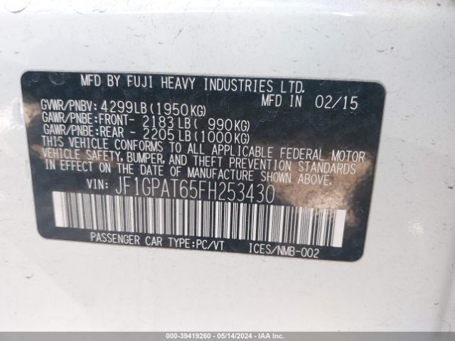 Photo 8 VIN: JF1GPAT65FH253430 - SUBARU IMPREZA 