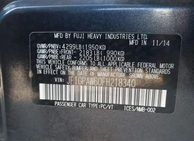 Photo 8 VIN: JF1GPAW60FH218340 - SUBARU IMPREZA 