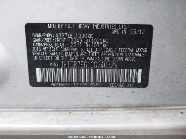 Photo 8 VIN: JF1GR7E61CG240329 - SUBARU IMPREZA 