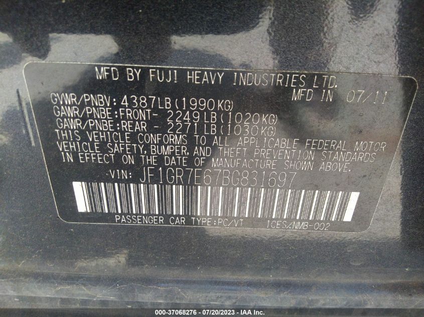 Photo 8 VIN: JF1GR7E67BG831697 - SUBARU IMPREZA 