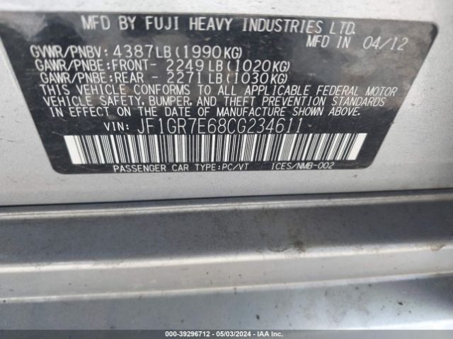 Photo 8 VIN: JF1GR7E68CG234611 - SUBARU IMPREZA 