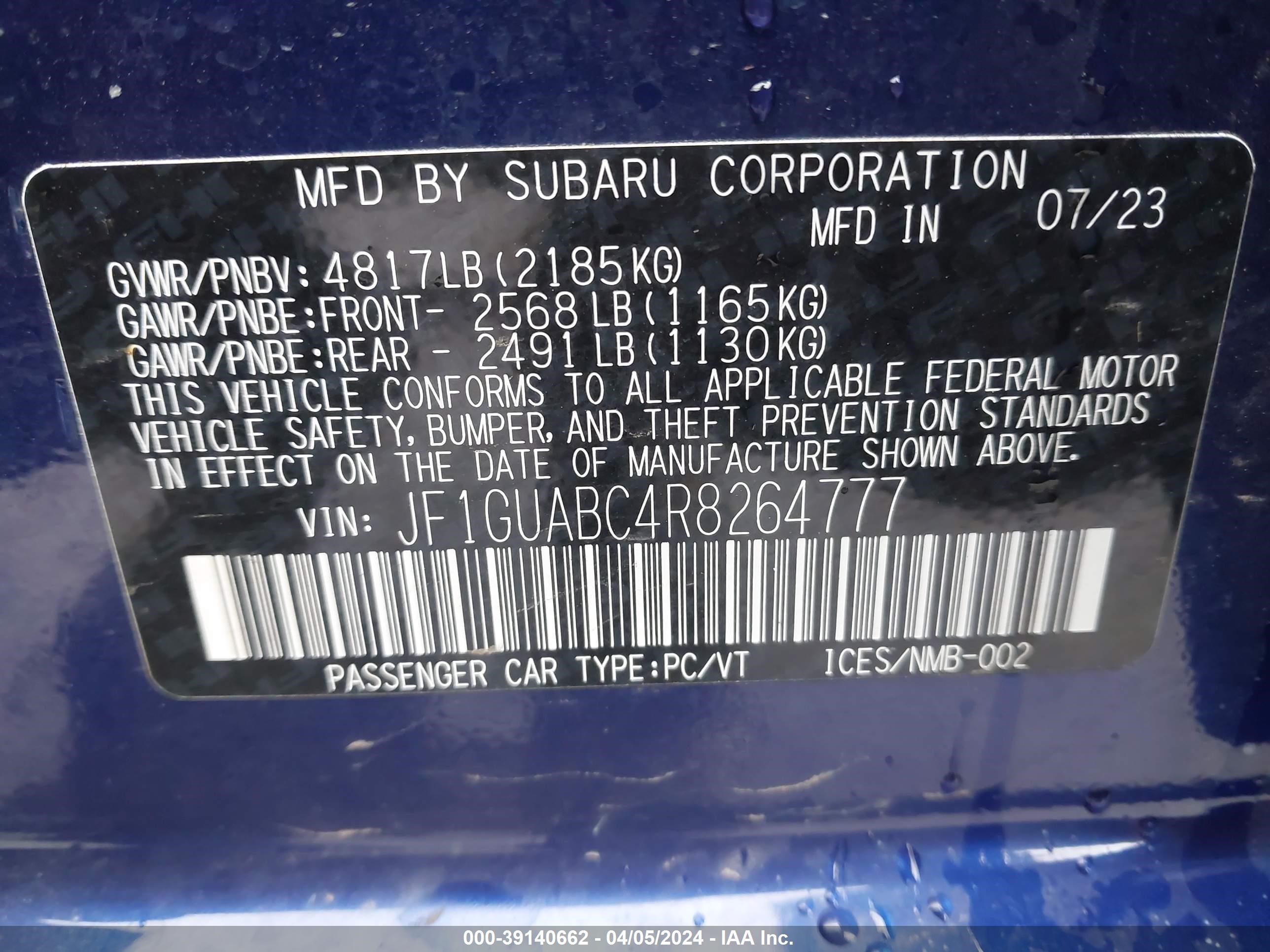 Photo 8 VIN: JF1GUABC4R8264777 - SUBARU IMPREZA 