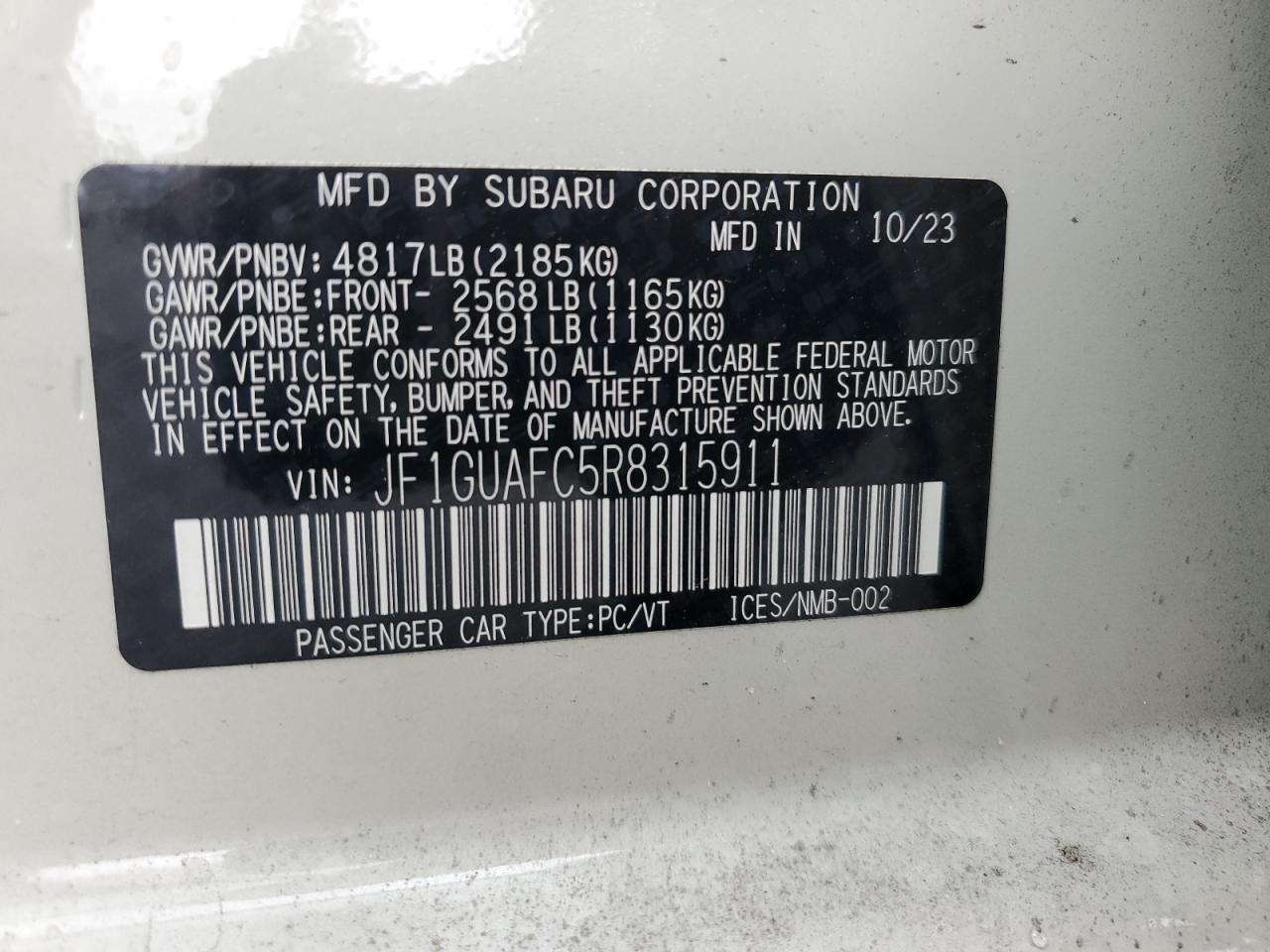 Photo 11 VIN: JF1GUAFC5R8315911 - SUBARU IMPREZA 