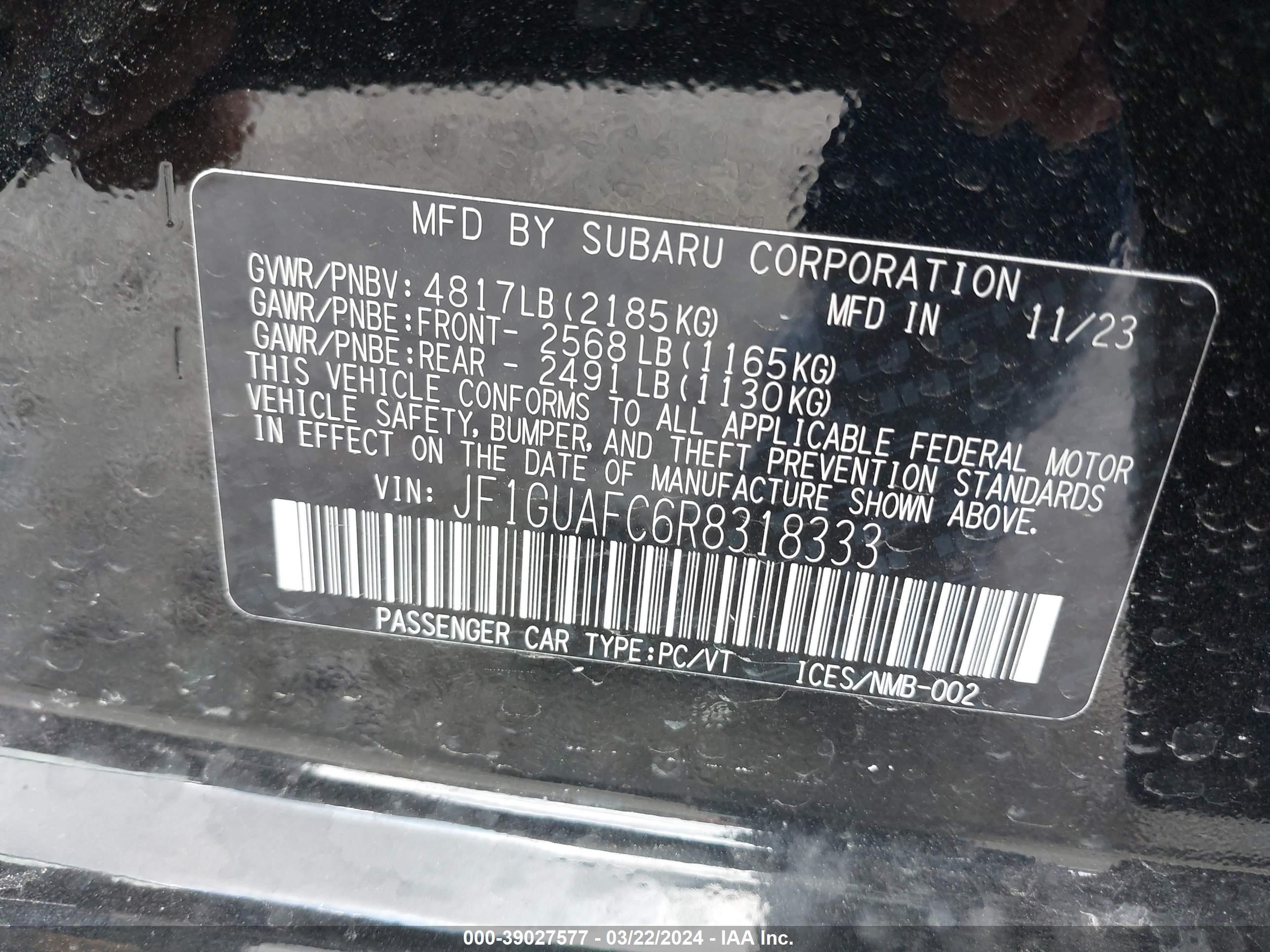 Photo 8 VIN: JF1GUAFC6R8318333 - SUBARU IMPREZA 